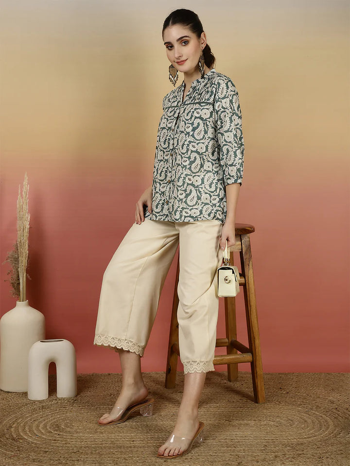TOP-Floral Western Printed