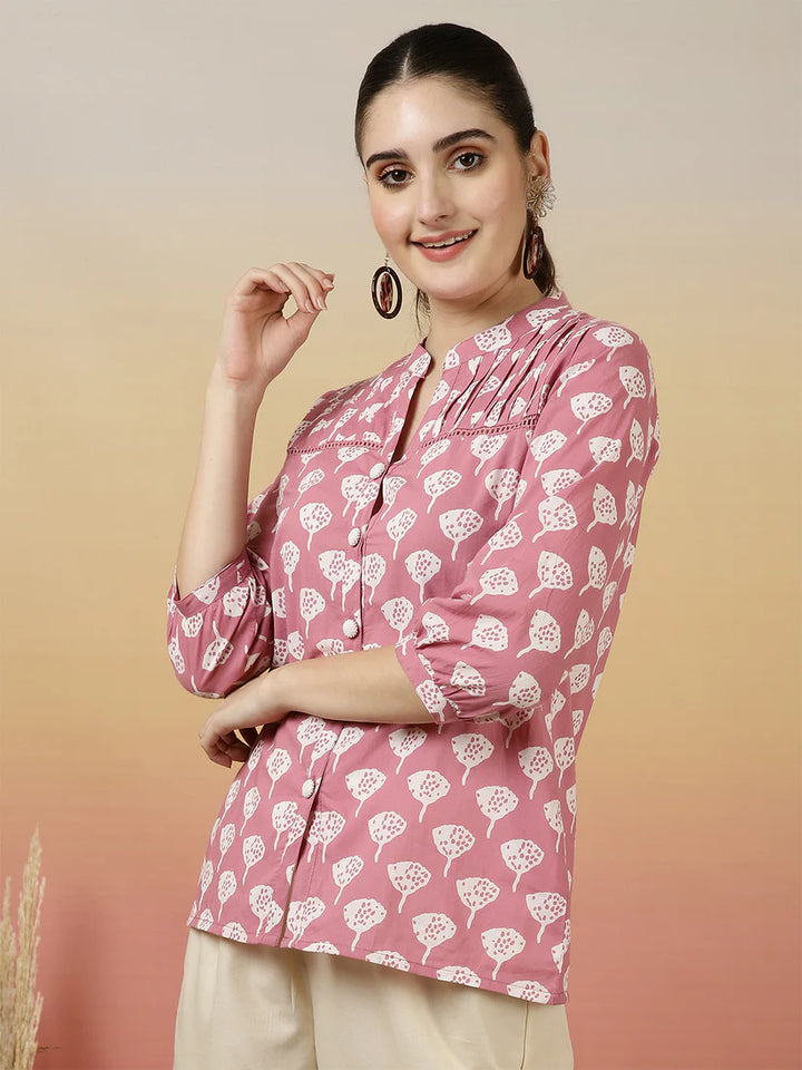 TOP-Floral Western Printed