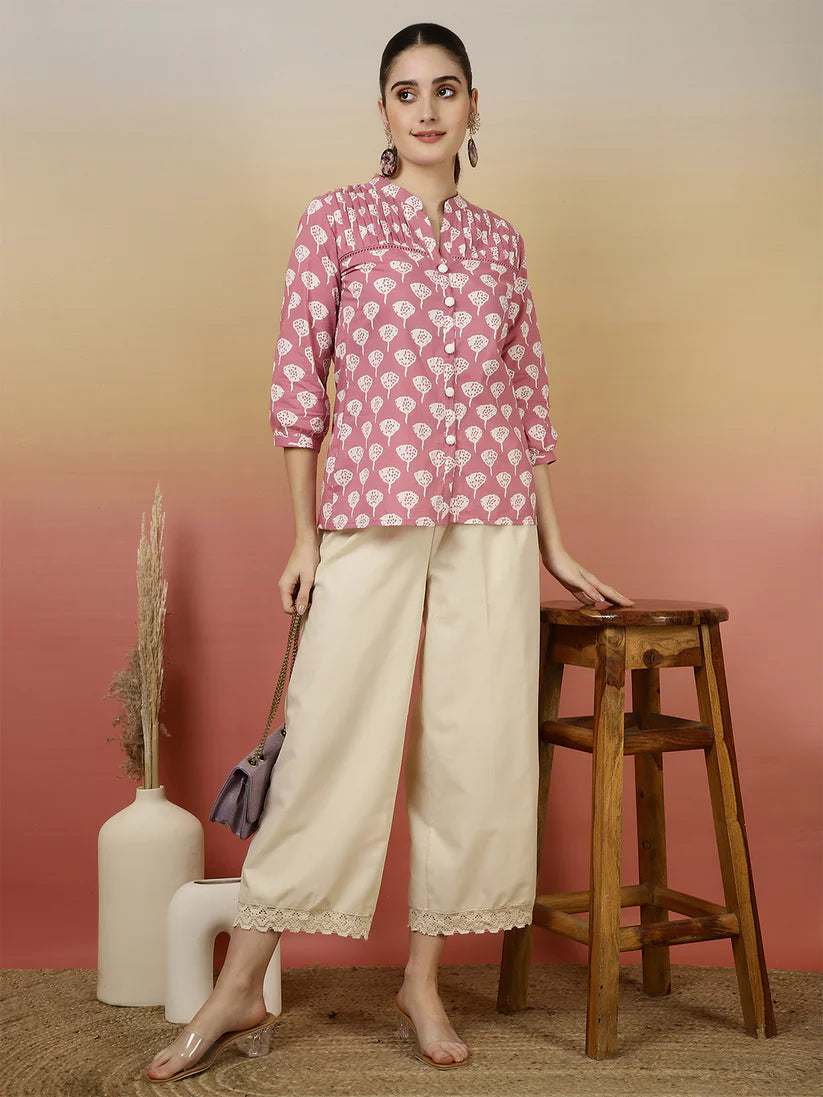 TOP-Floral Western Printed