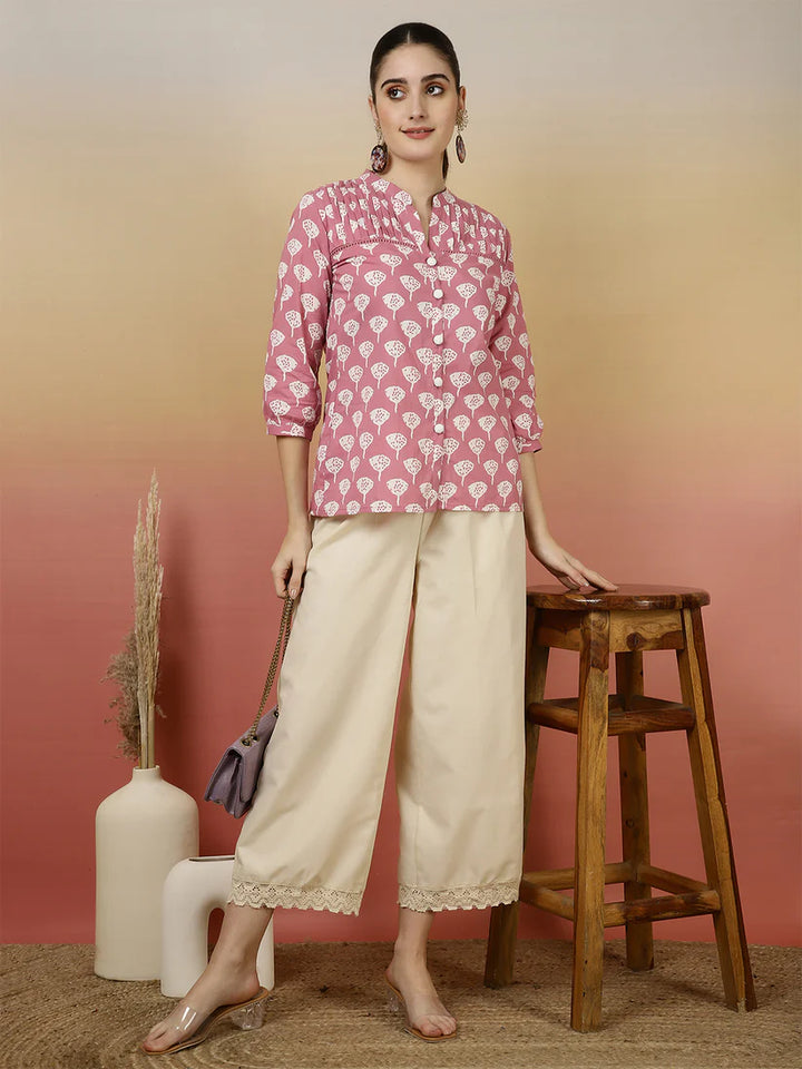 TOP-Floral Western Printed