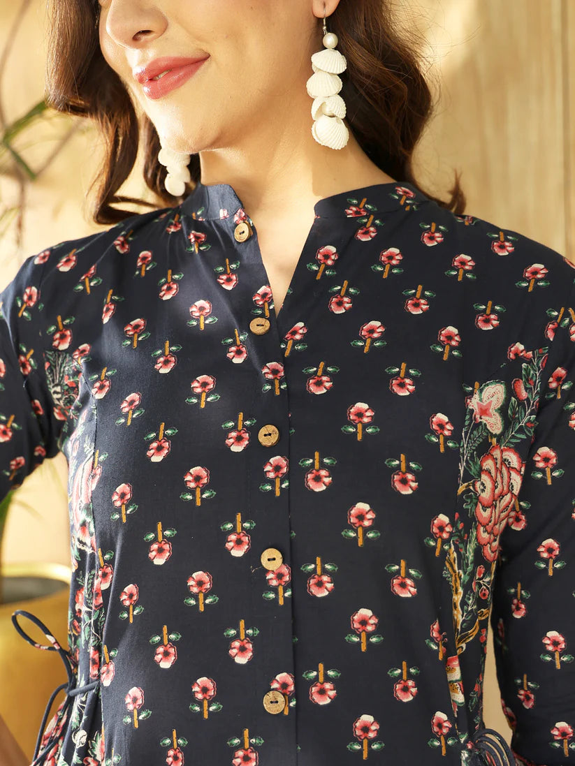 DRESS-Cotton Floral Printed