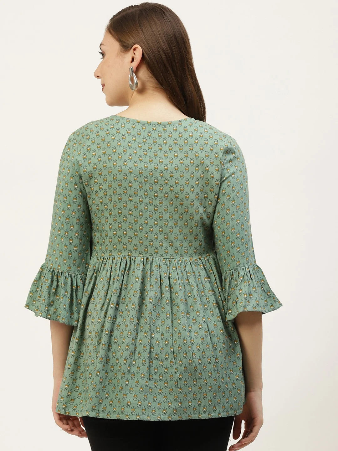 TOP-Oliv Printed Flared Neck Doori