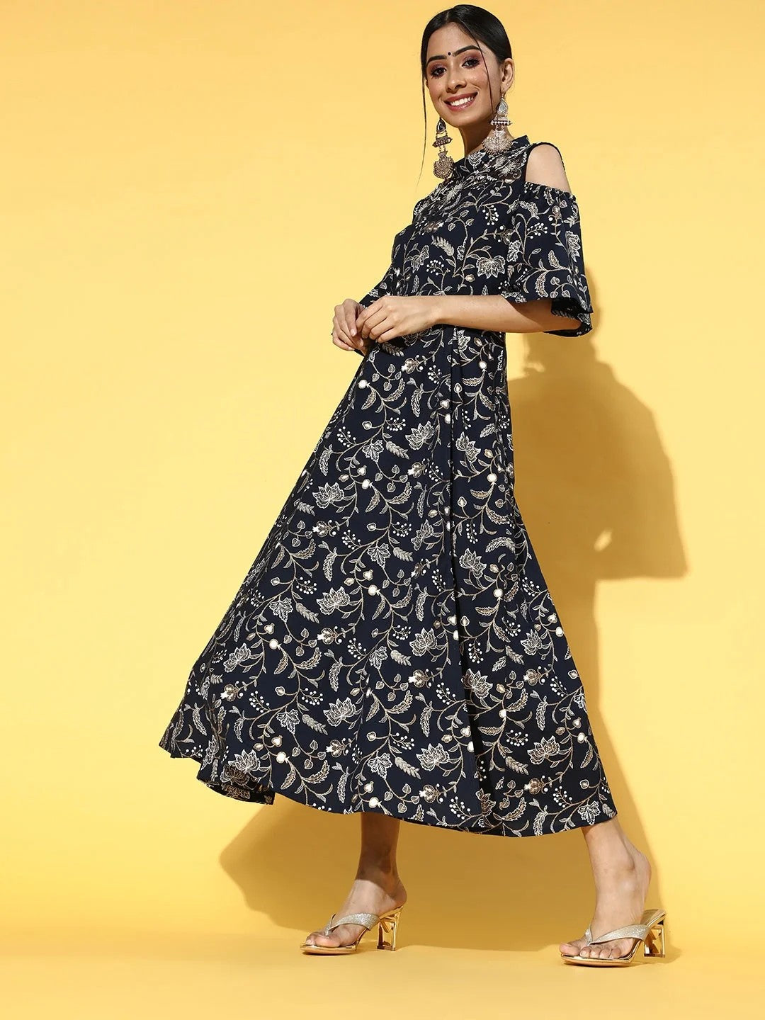 DRESS-Navy Flared Cotton