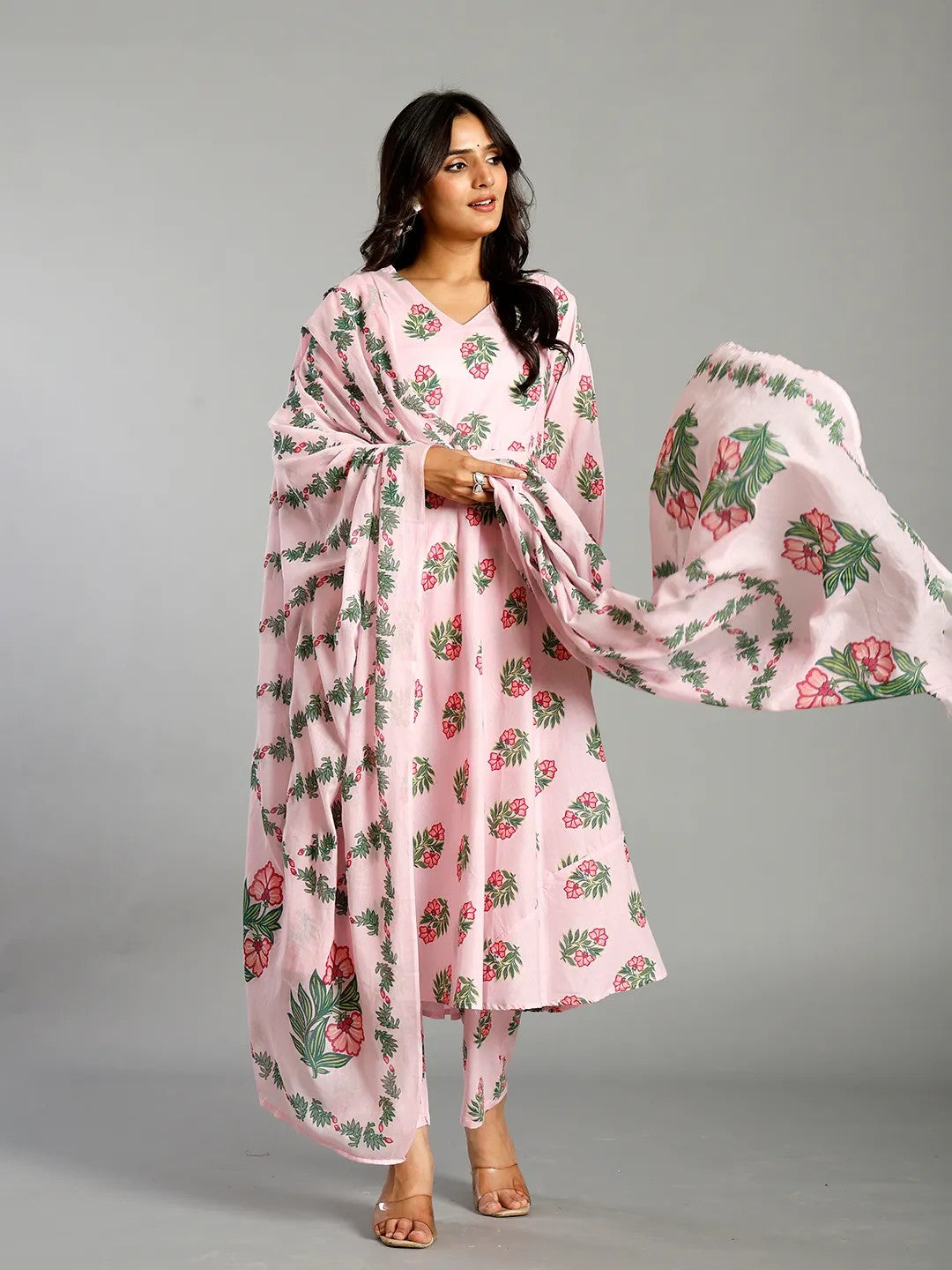 Dupatta Set-Pnk Maternity Kurta Block Printed