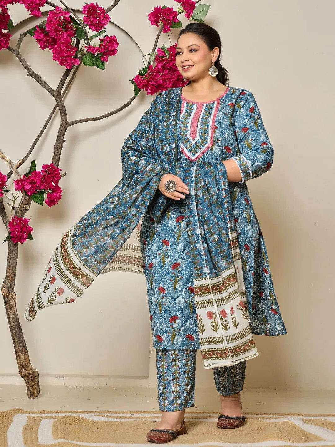 DUPATTA SET-Grey Cotton Straight