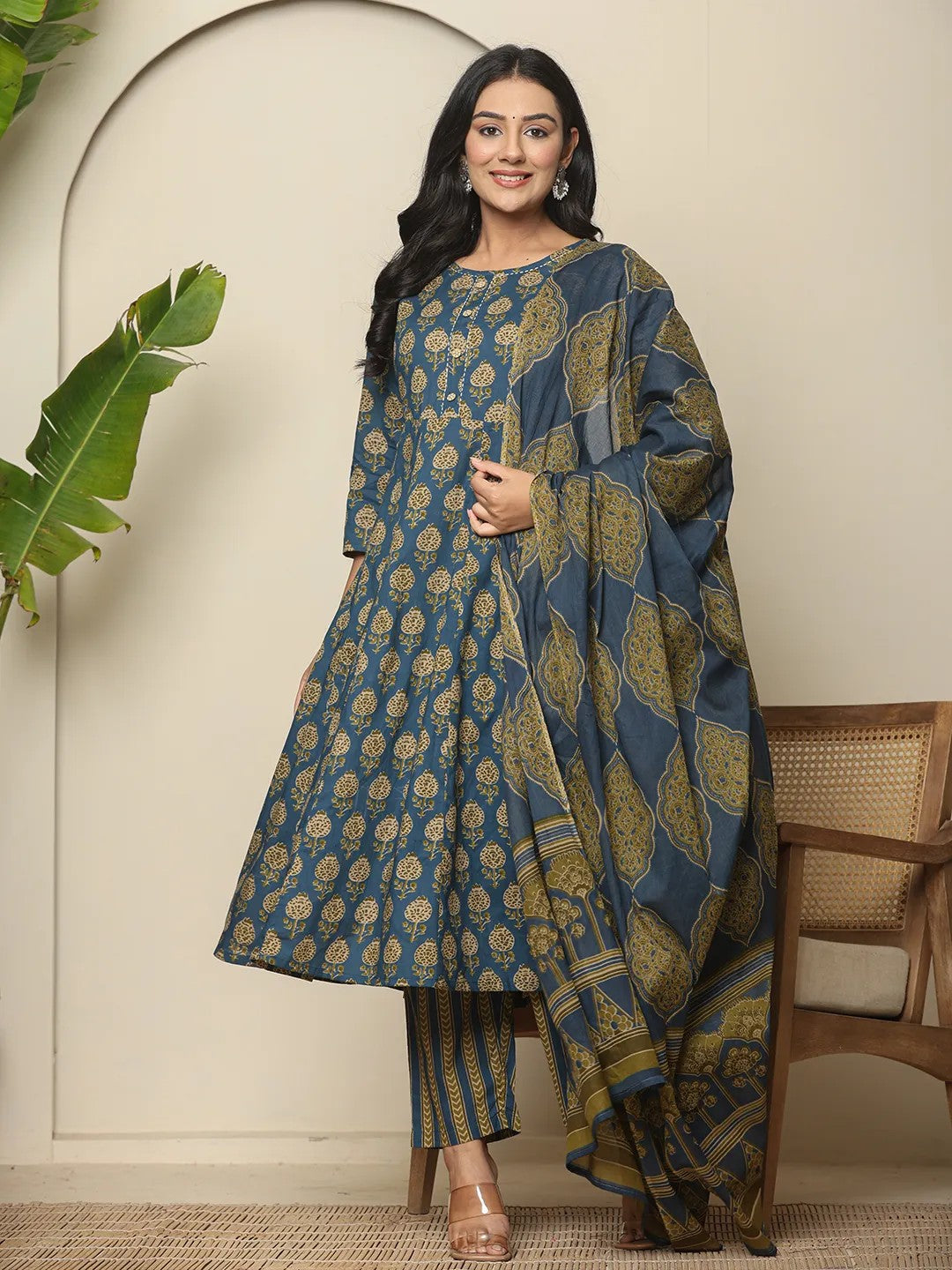 DUPATTA SET-Blue Maternity Cotton Printed Kurta Set