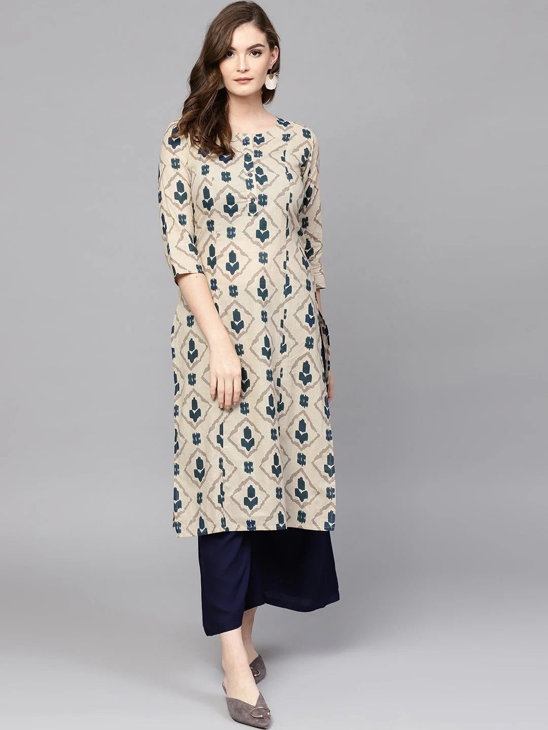 CO-ORDS-Beige & Blue Printed