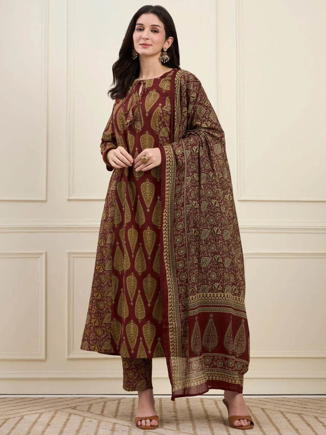 DUPATTA SET-Maroon Kalidaar Style Kurta Pant Set