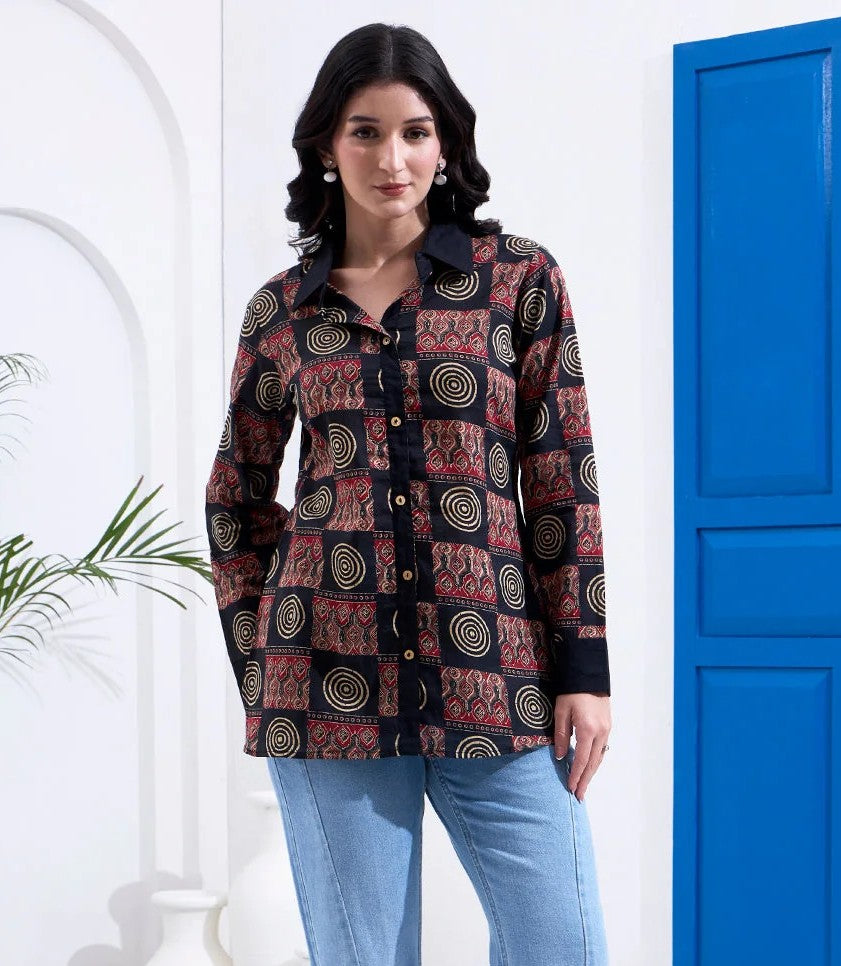 TOP-Ethnic Motifs Cotton Shirt