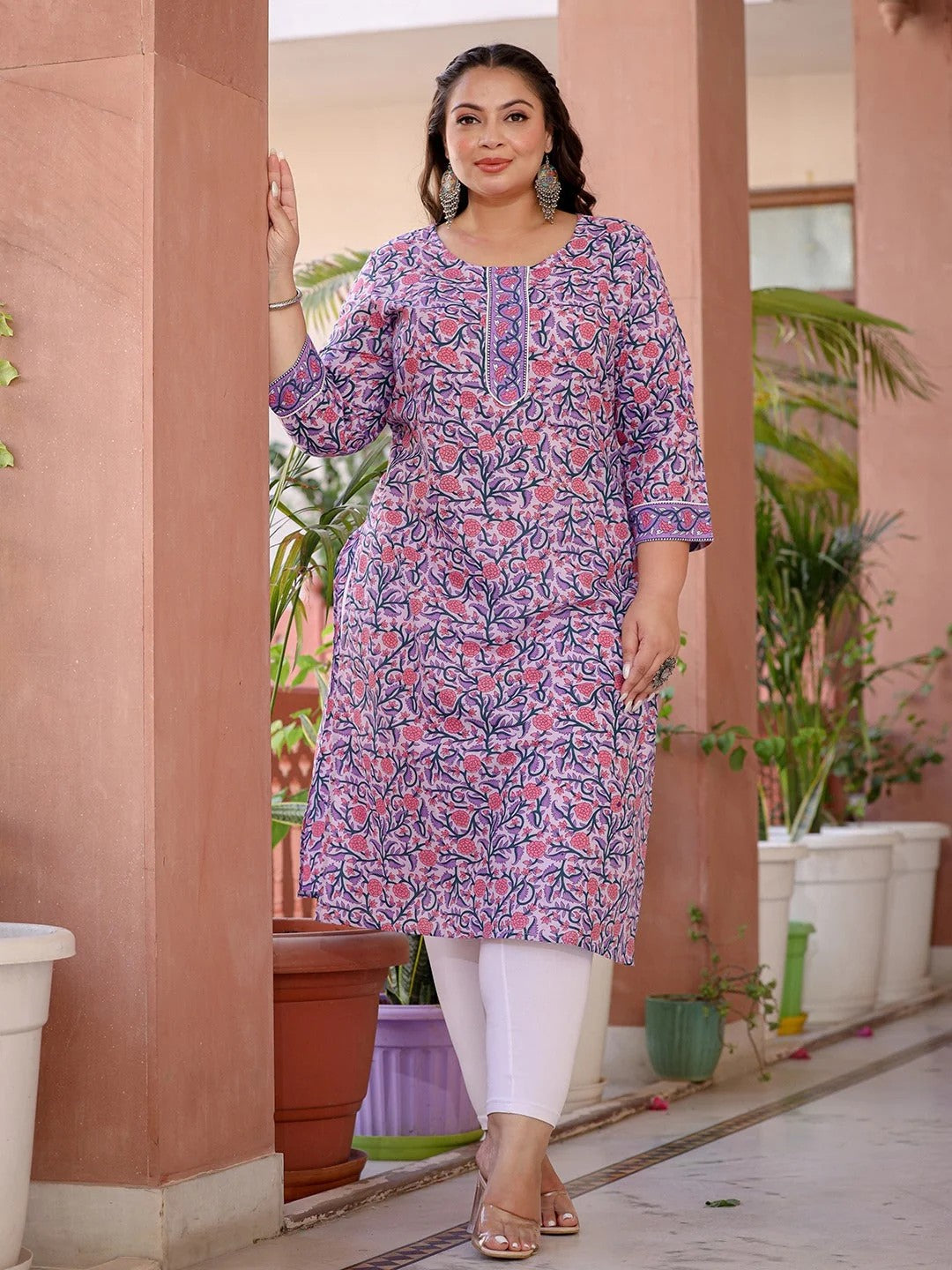 KURTA-Floral Printed Plus Size