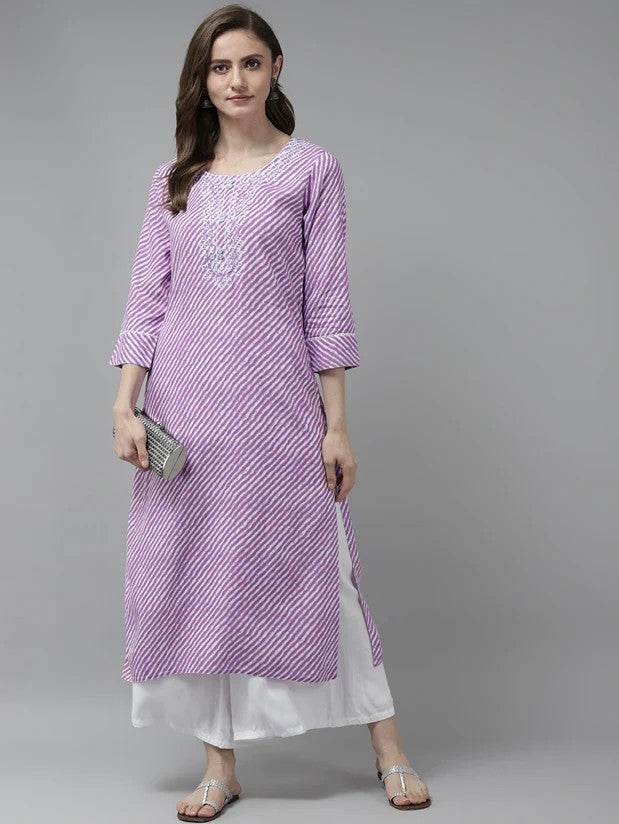 KURTA-Lavender Leheriya Printed