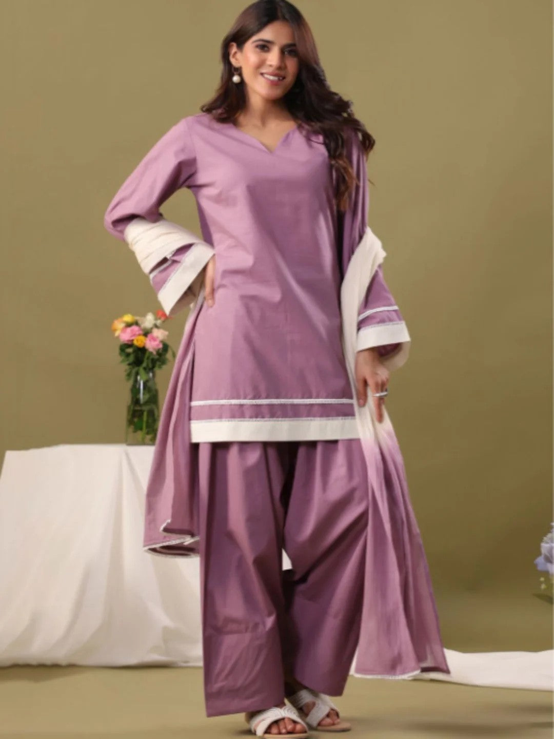 DUPATTA SET-Prpl Solid Long Sleeves