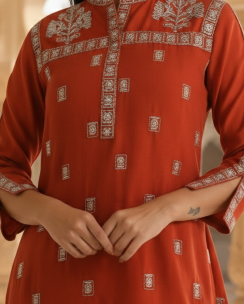CO-ORDS, Rust, Chanderi Embroidered