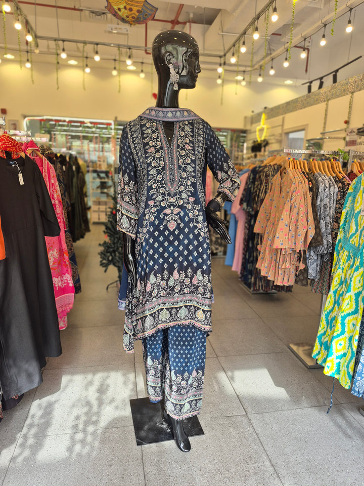 DUPATTA SET - Pure Crepe Dark Blue 102416