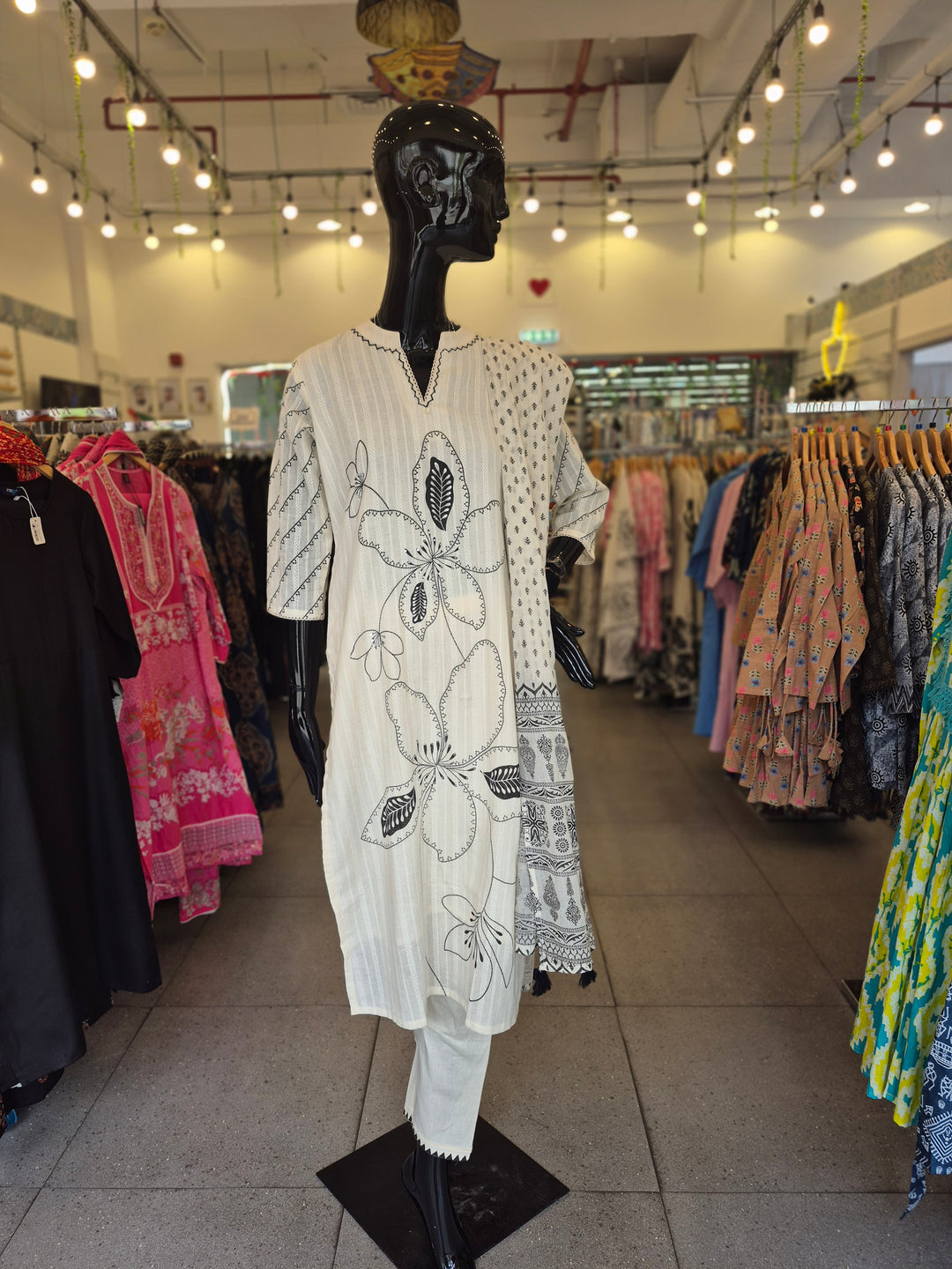 DUPATTA SET - Pure handloom cotton straight fit off white 102702