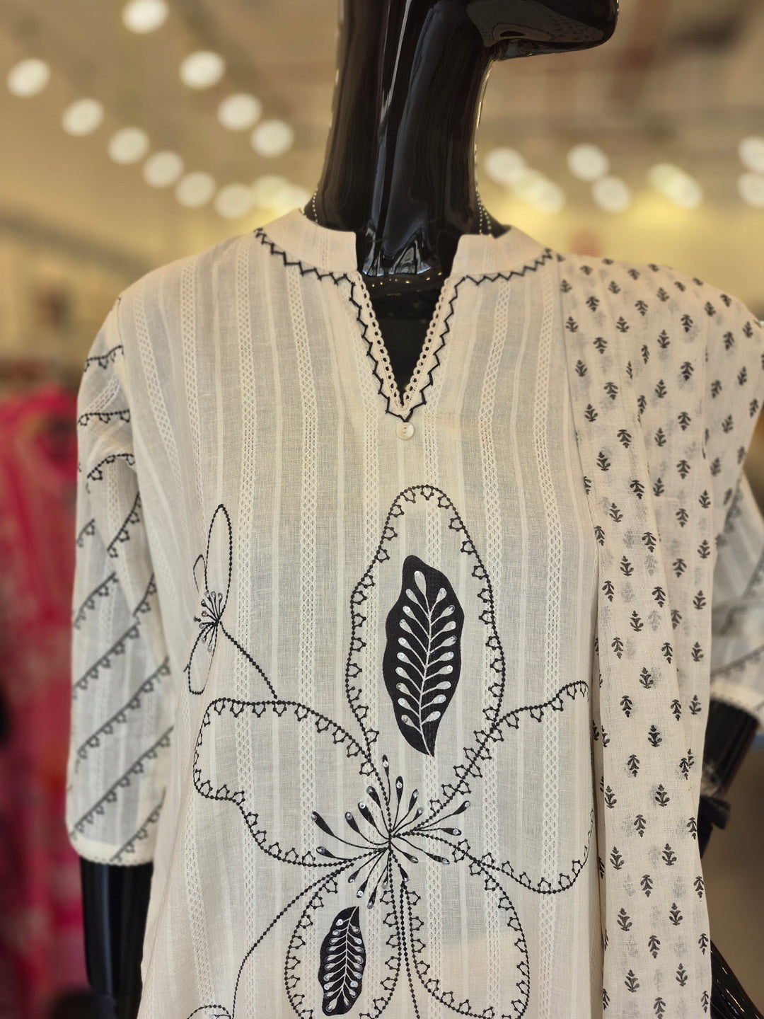 DUPATTA SET - Pure handloom cotton straight fit off white 102702