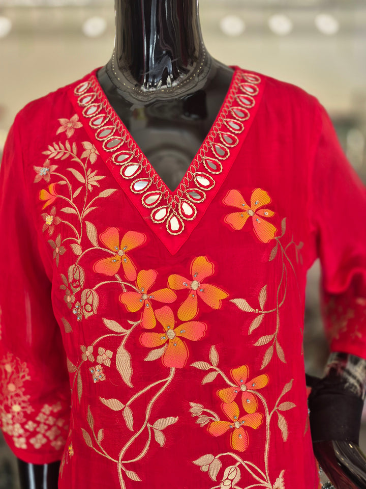 DUPATTA SET - Pure Crepe Red Banarasi weaving set 102415