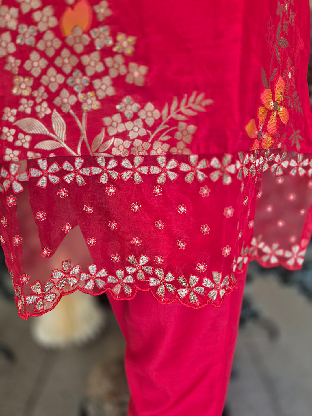 DUPATTA SET - Pure Crepe Red Banarasi weaving set 102415