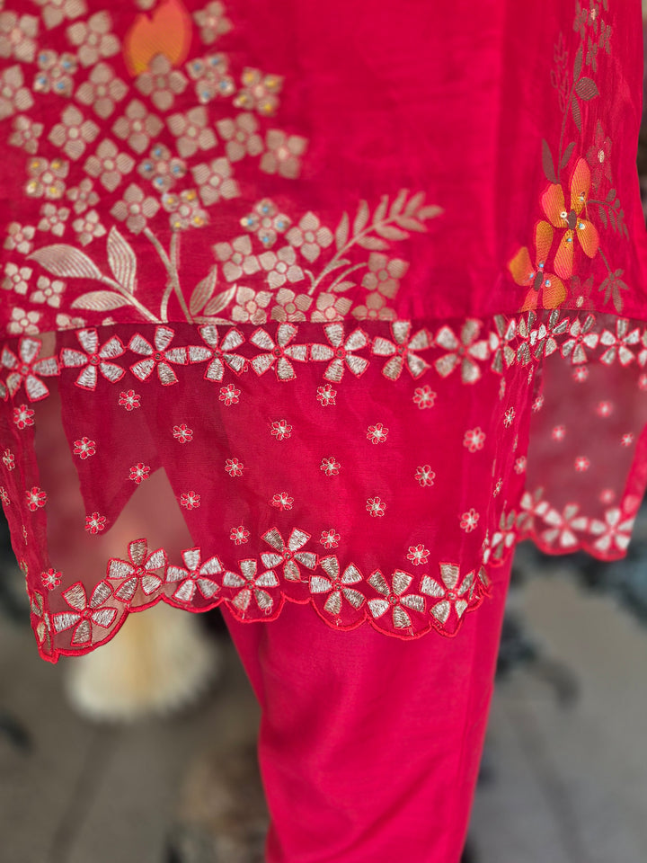 DUPATTA SET - Pure Crepe Red Banarasi weaving set 102415