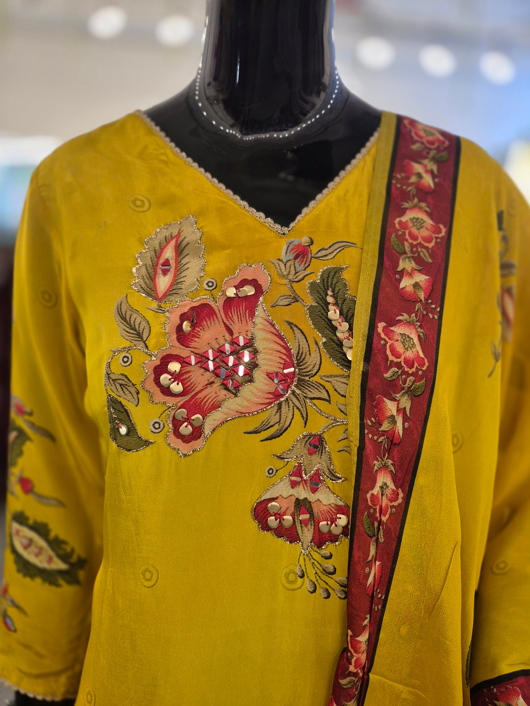 DUPATTA SET - Pure Chinon Straight fit Yellow color 102420