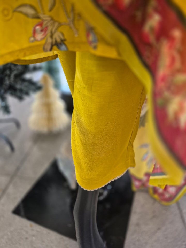 DUPATTA SET - Pure Chinon Straight fit Yellow color 102420