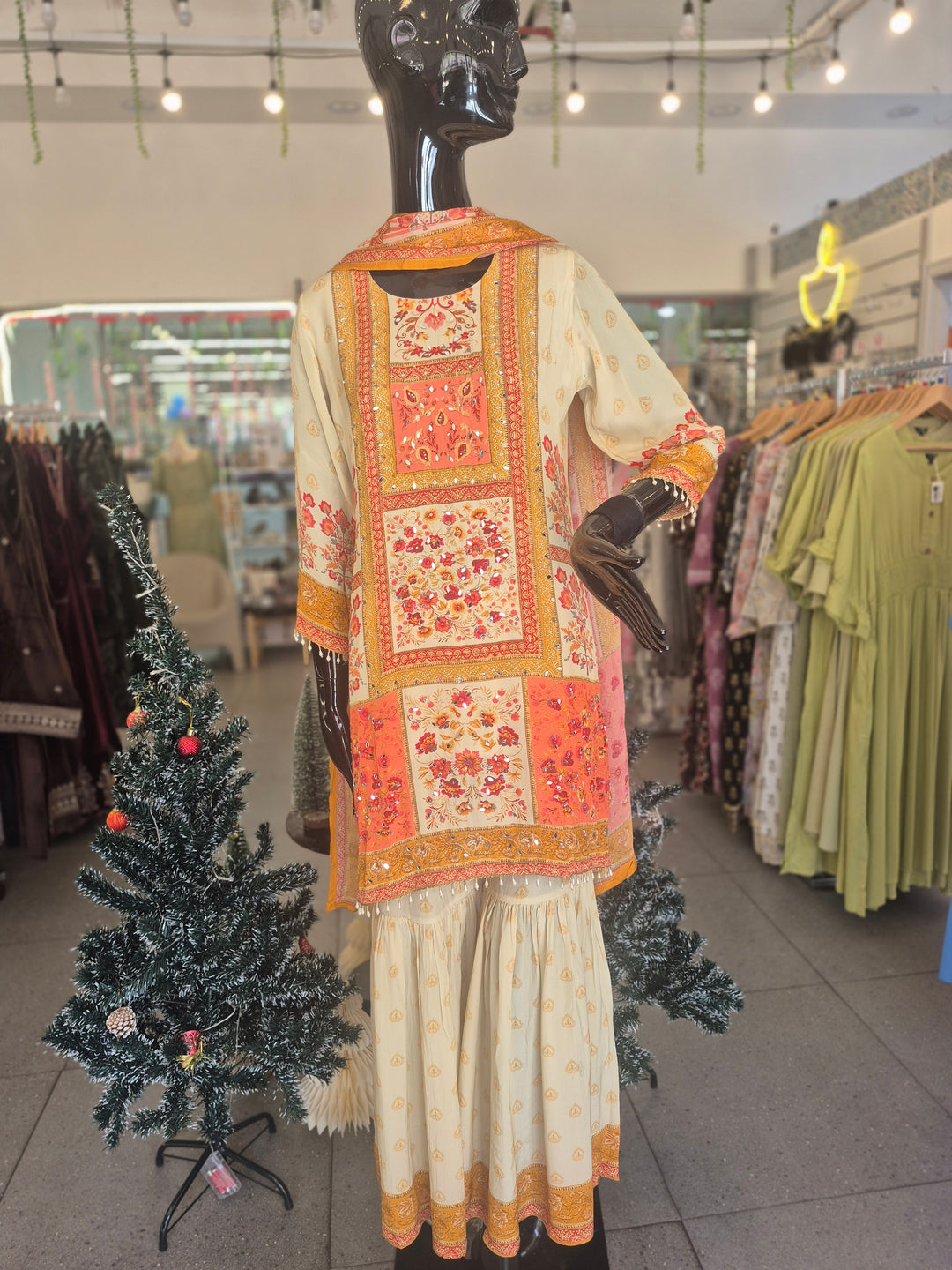 DUPATTA SET - Pure Crepe Beige floral printed Sharara set 102414