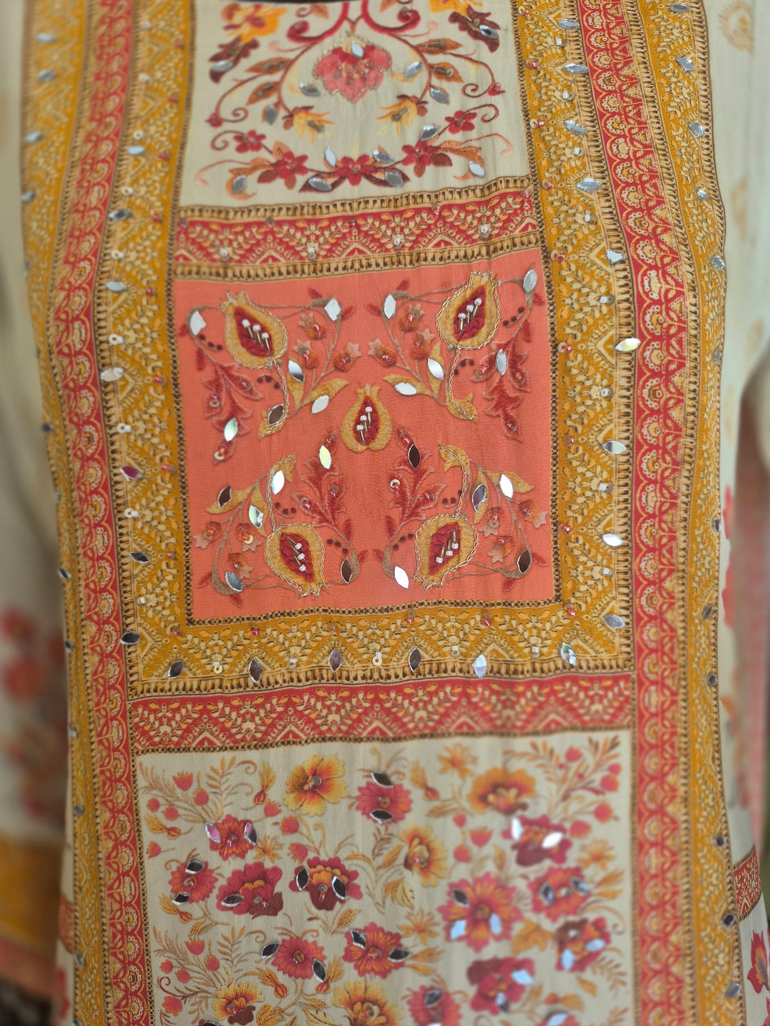 DUPATTA SET - Pure Crepe Beige floral printed Sharara set 102414