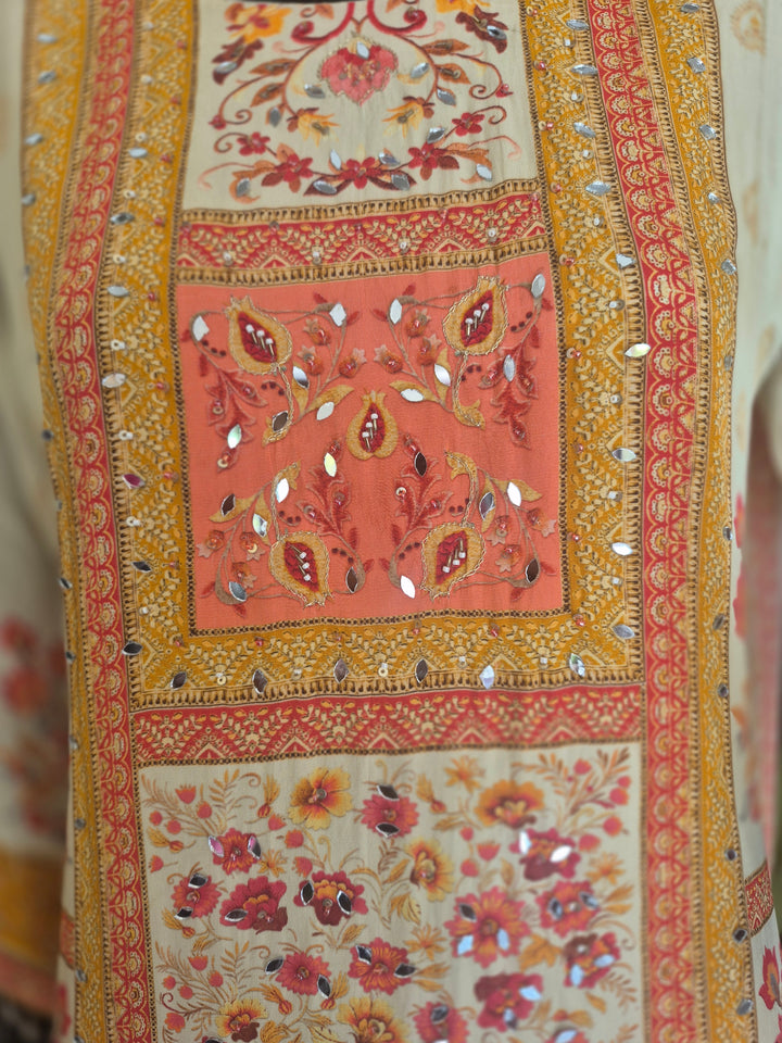 DUPATTA SET - Pure Crepe Beige floral printed Sharara set 102414