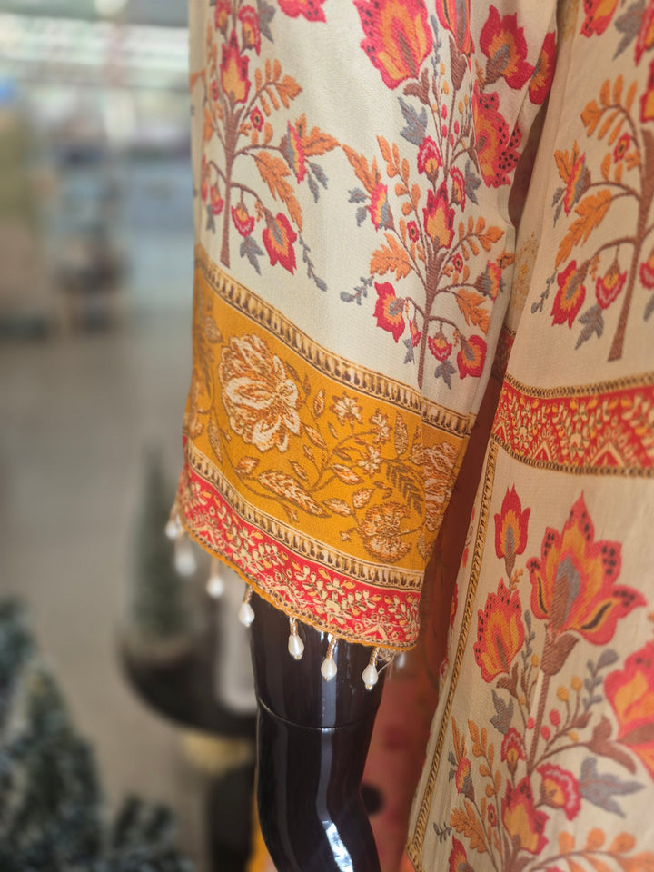 DUPATTA SET - Pure Crepe Beige floral printed Sharara set 102414