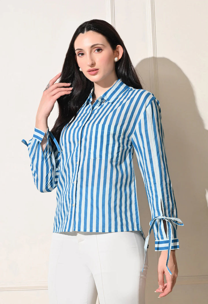 TOP-Green Strip Cotton Short Top