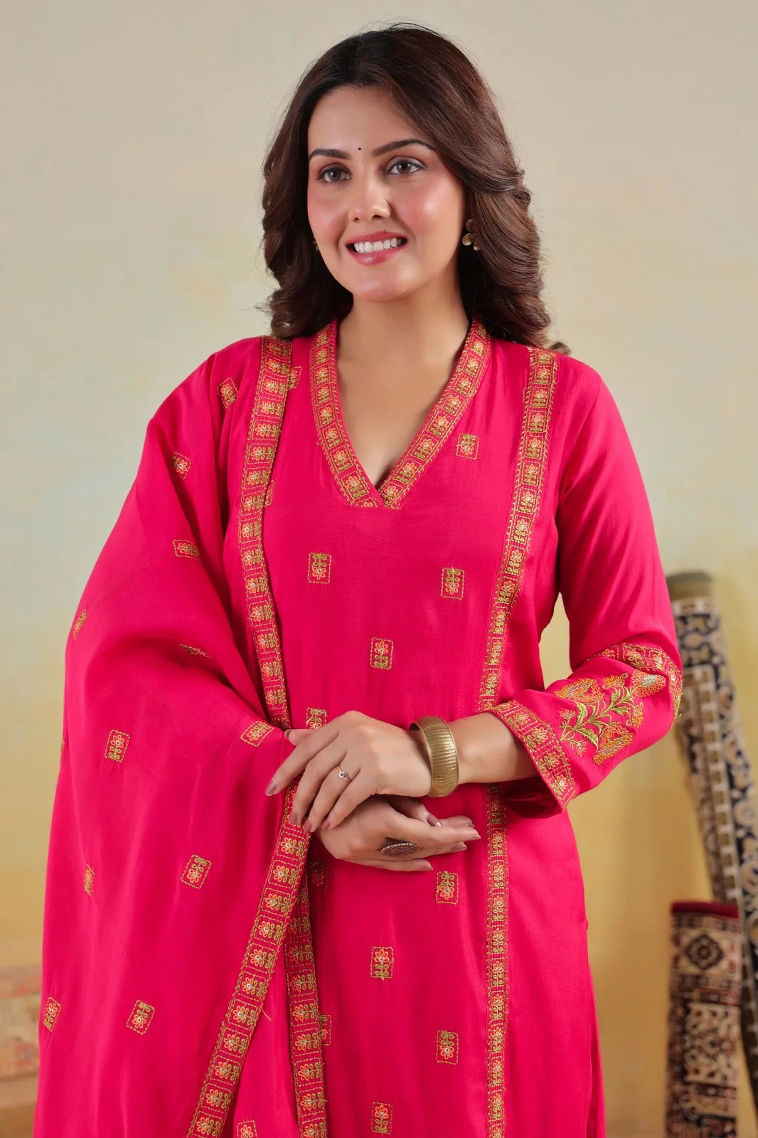 DUPATTA SET- Mal Chanderi Pink
