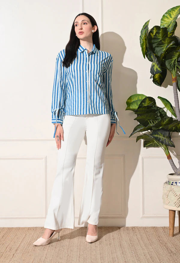 TOP-Green Strip Cotton Short Top