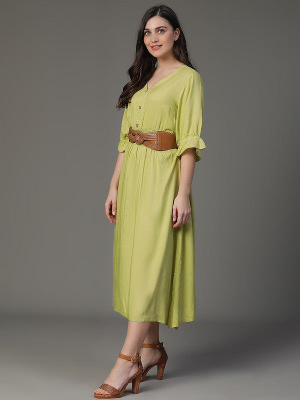 DRESS-P.Green Rayon Dress with flare
