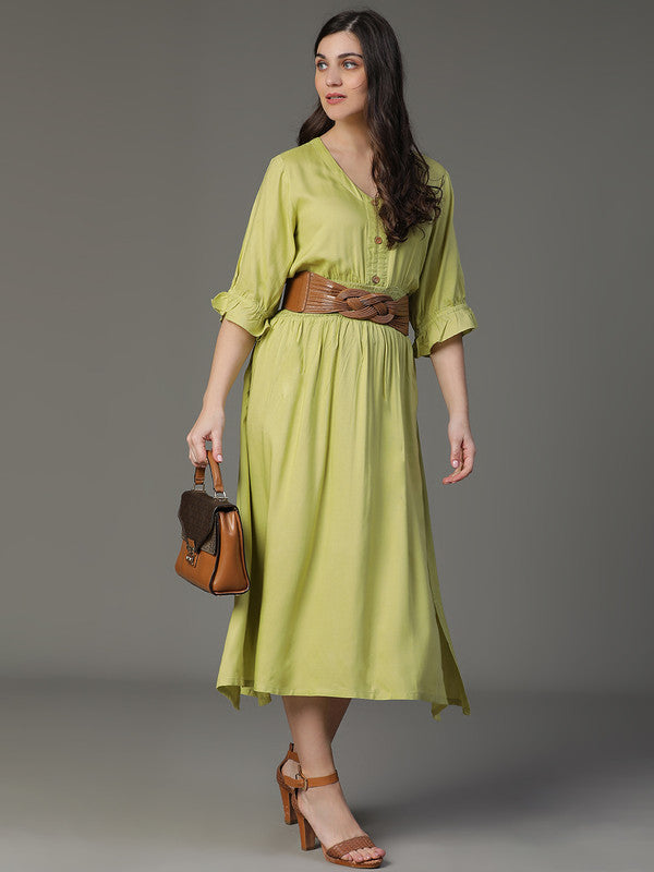 DRESS-P.Green Rayon Dress with flare