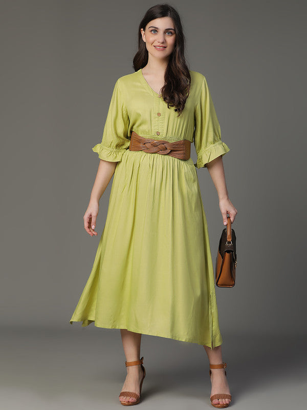 DRESS-P.Green Rayon Dress with flare