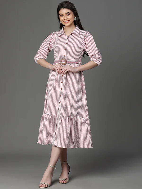 DRESS-Pink Bubble Crepe Printed Dress