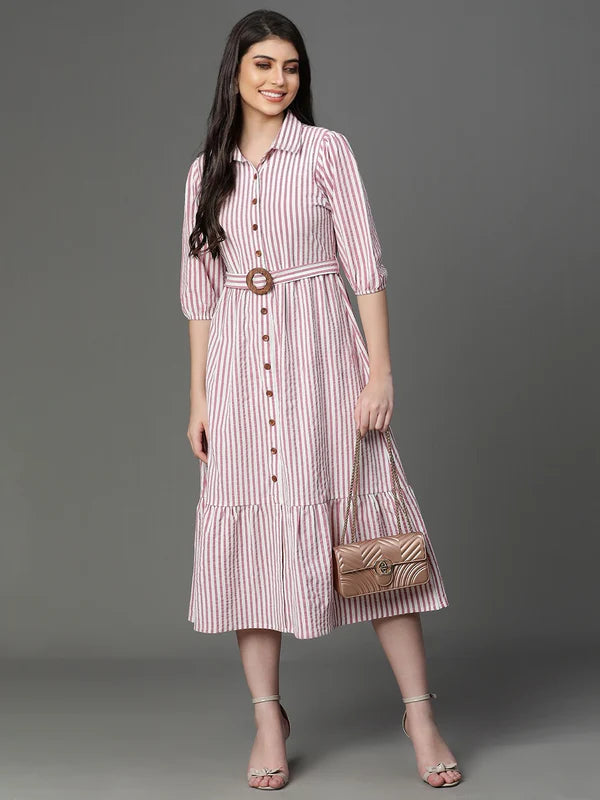 DRESS-Pink Bubble Crepe Printed Dress