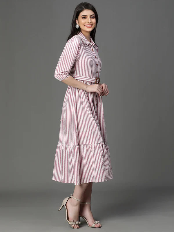 DRESS-Pink Bubble Crepe Printed Dress