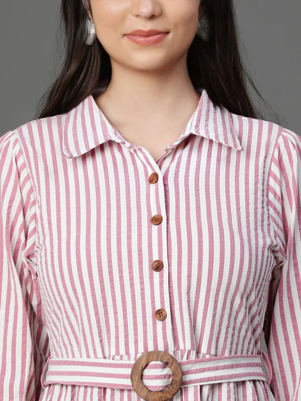 DRESS-Pink Bubble Crepe Printed Dress