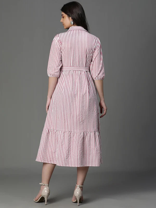 DRESS-Pink Bubble Crepe Printed Dress