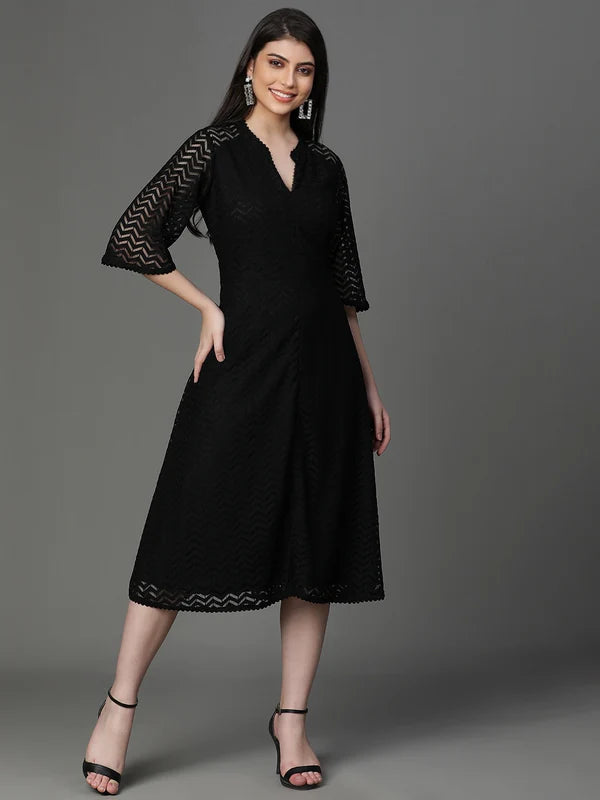 DRESS-Black Cotton Net Dress