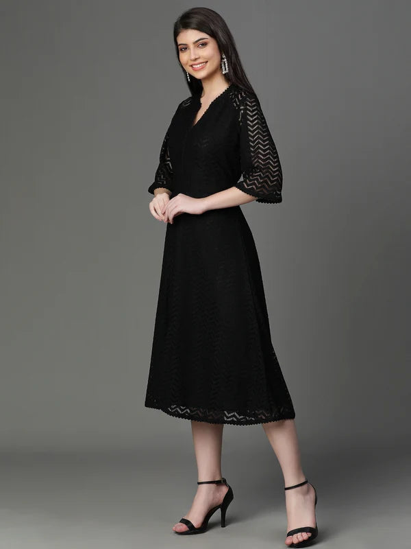 DRESS-Black Cotton Net Dress