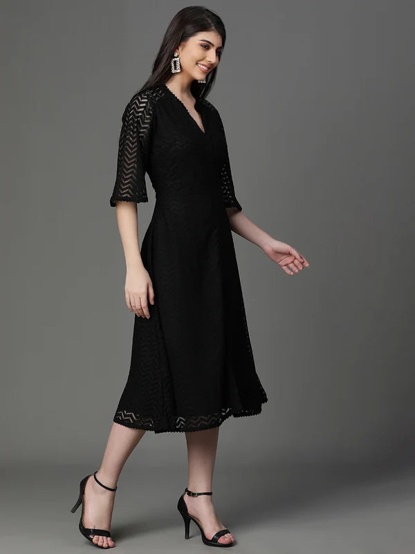DRESS-Black Cotton Net Dress