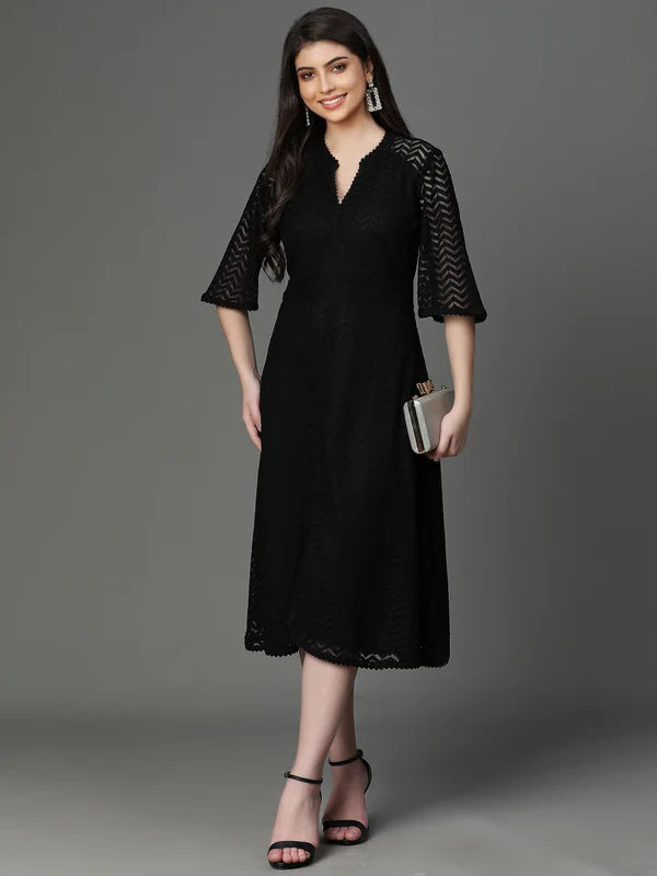 DRESS-Black Cotton Net Dress