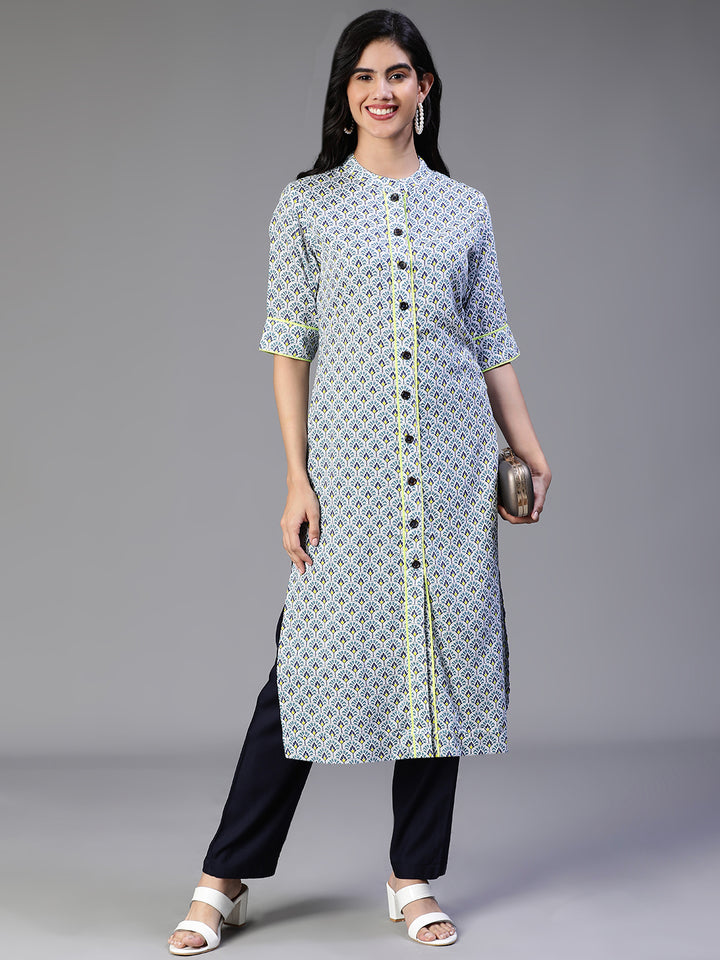 KURTA-Green Rayon Printed Kurta