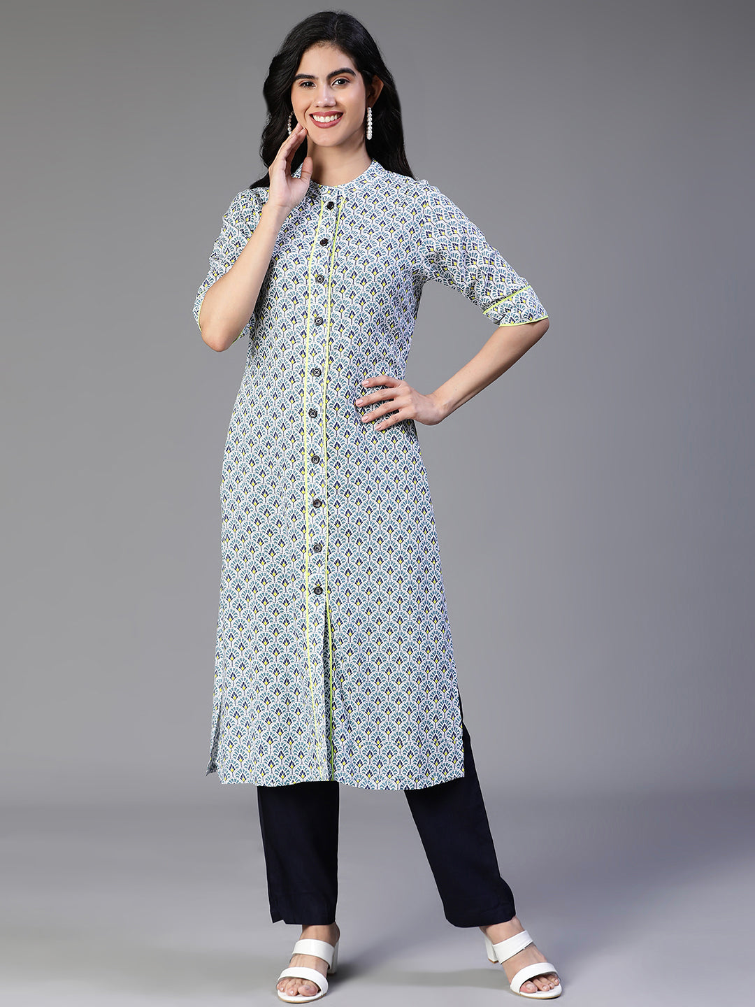 KURTA-Green Rayon Printed Kurta