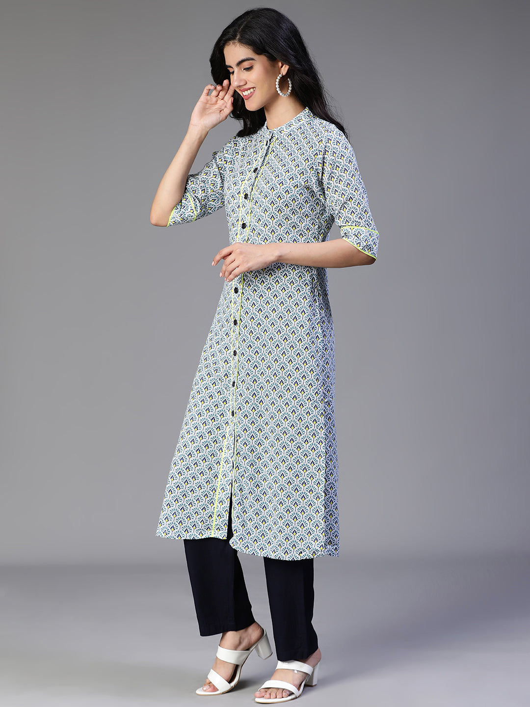 KURTA-Green Rayon Printed Kurta