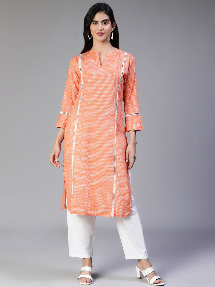 KURTA-Orange Cotton Printed Kurta