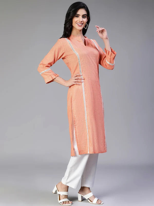 KURTA-Orange Cotton Printed Kurta