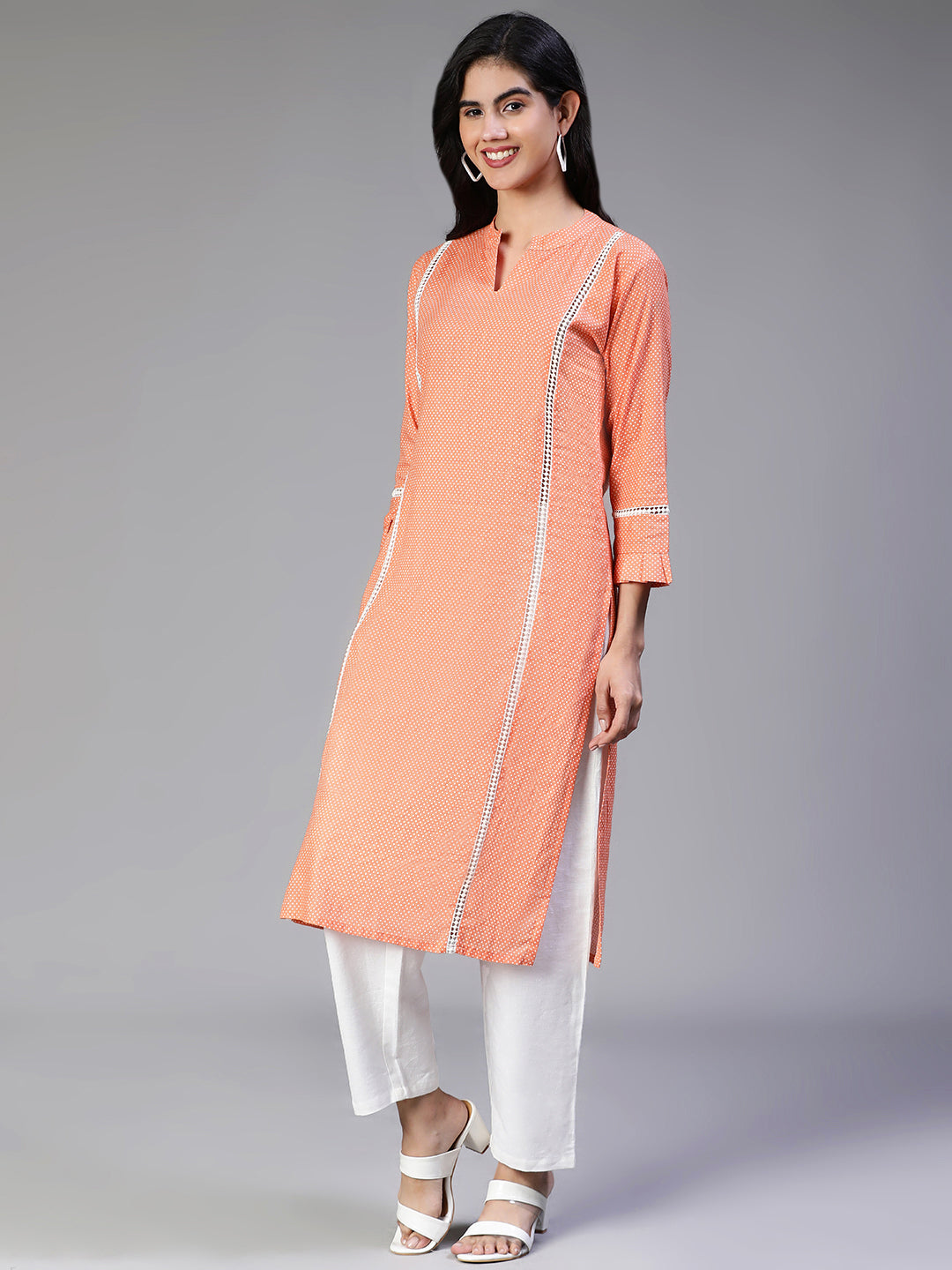 KURTA-Orange Cotton Printed Kurta